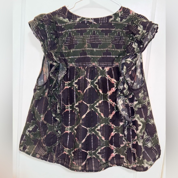 Anthropologie A+ Pilcro Ruffled Buttondown in Navy - 2XL Plus Size - Picture 5 of 10